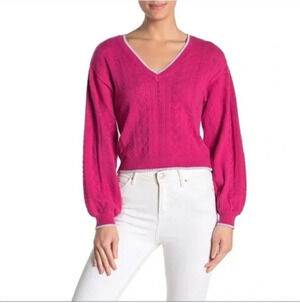 Cupcakes & Cashmere Pink Ravi Knit Sweater Silver Trim Size Large NWT